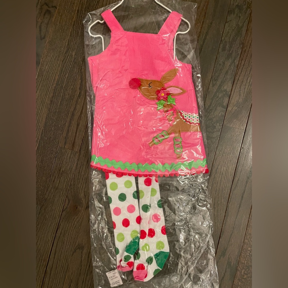 Mud Pie Holiday corduroy jumper with striped tights - 12-18 months NWT